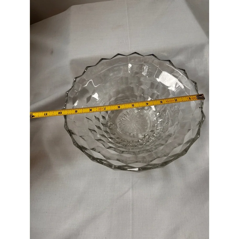 Indiana Glass Whitehall Clear Footed Bowl 10 Inch Cubist‎ Geometric Vintage